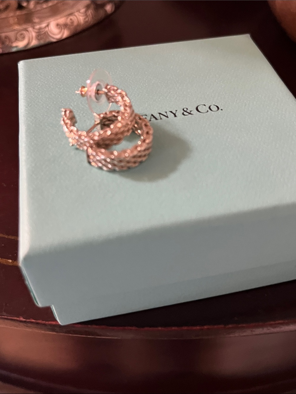 Authentic Tiffany & Co. sterling silver mesh Hoop Earrings with Signature Box